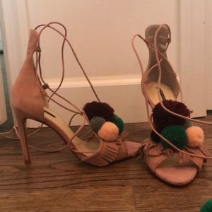 Zara Pom Pom tie up heels, 38